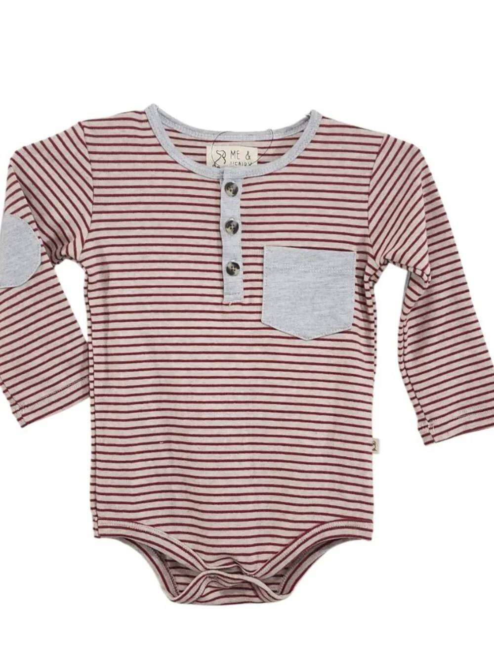 NWT - Me & Henry Red Stripe Long Sleeve Henley baby bodysuit Boy size 12/18m